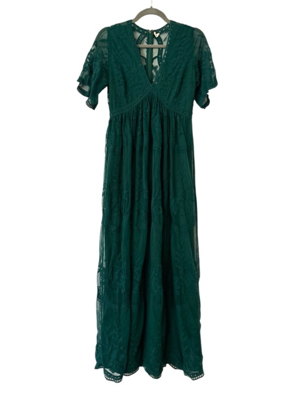 Pink Blush Maternity Lave Overlay Short Sleeve V Neck Dress Forest Green Small